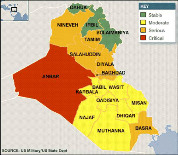 IRAQ STABILITY MAP APRIL 2006 source US Military/US State Dept
